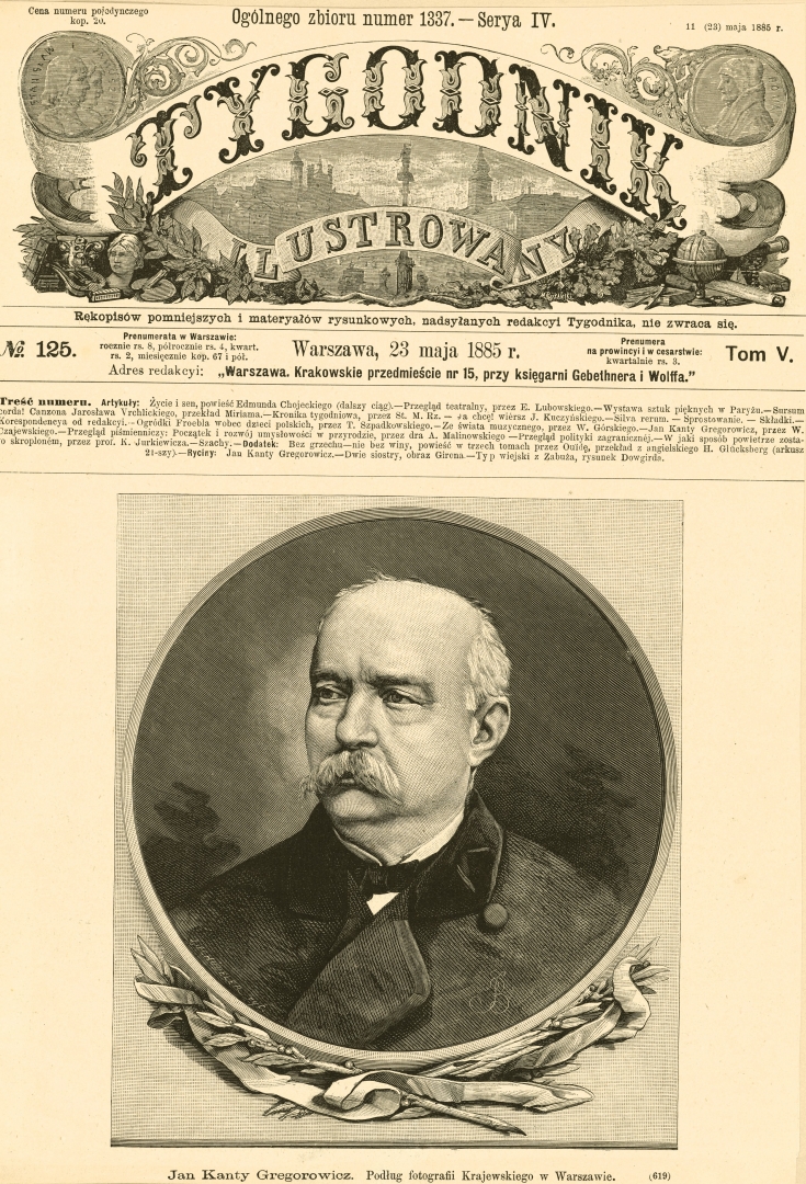 Strona tytułowa czasopisma z portretem Jana Kantego Gregorowicza.